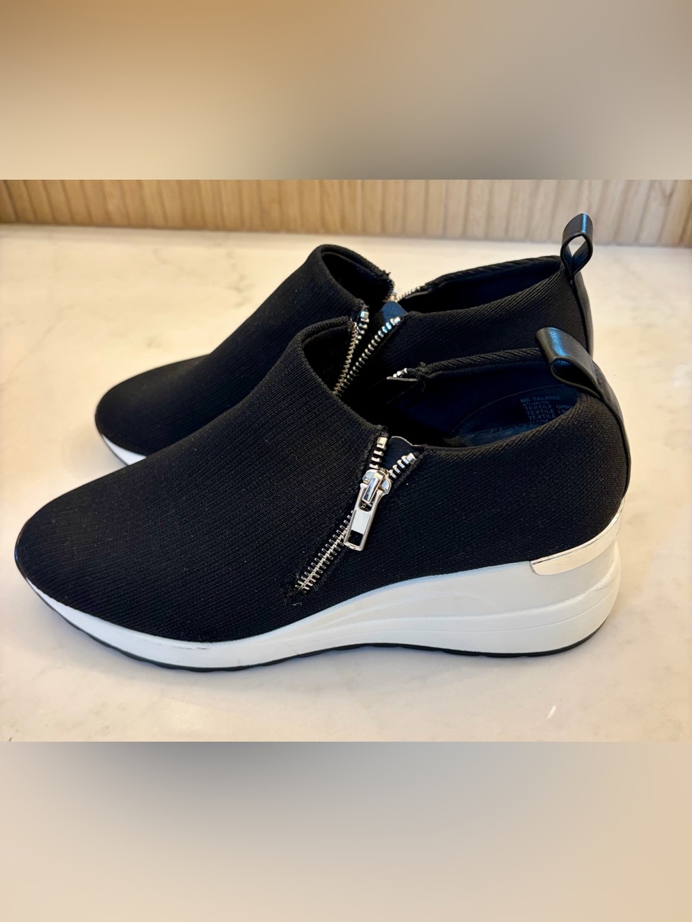 Mix No. 6 Black Slip-On Wedge Sneaker Booties with Silver Zipper